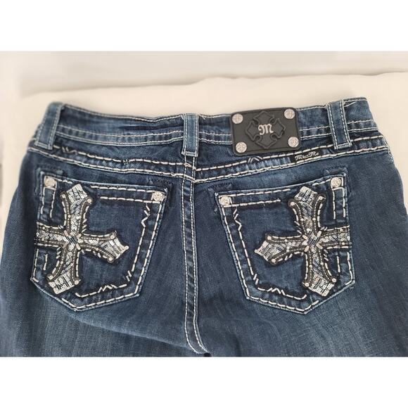 Miss Me Skinny Low Rise Cross Embellished Denim Blue Jeans 32 VTG Y2K 90s - Picture 8 of 12